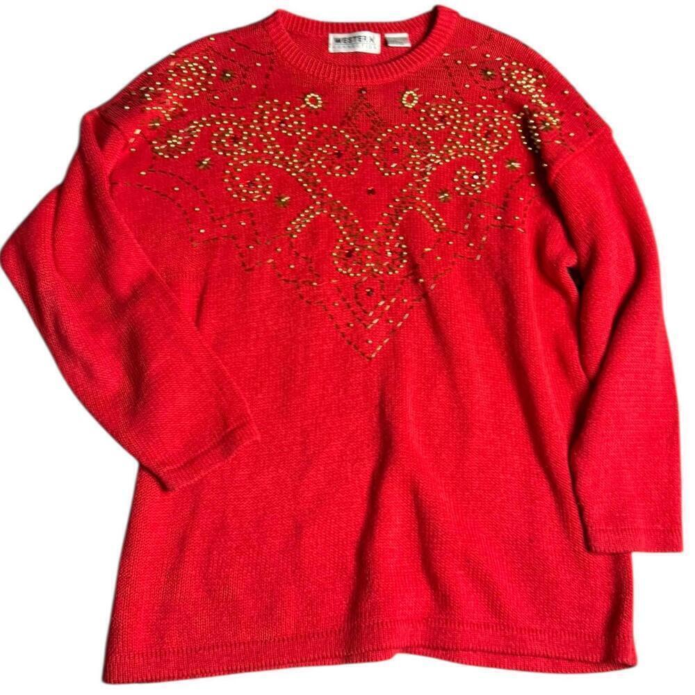 WESTERN CONNECTION RED STUDDED SWEATER RAMIE COTTON L